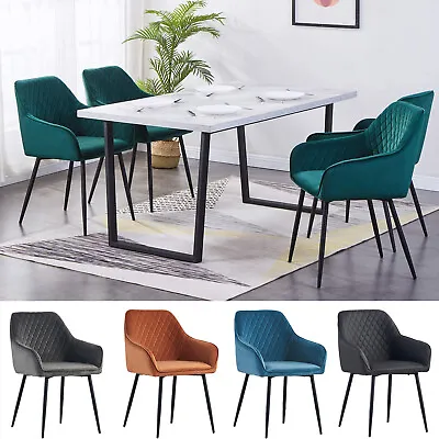 £139.99 • Buy Set Of 2/4 Dining Chairs Velvet Armchairs Padded Seat W/Backrest Home Kitchen UK