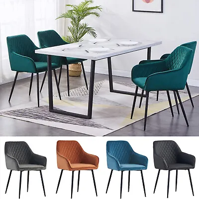 Set Of 2/4 Dining Chairs Velvet Armchairs Padded Seat W/Backrest Home Kitchen UK • £75.99