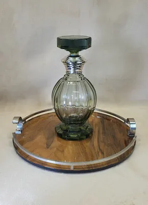 RARE 1930s Val St. Lambert Belgium ART DECO Crystal Decanter .800 Silver Collar • $255