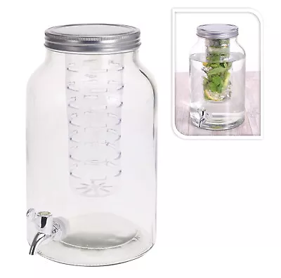 4 Litre Glass Beverage Drink Dispenser With Tap Lid & Infuser Juice Cocktail B • £22.99