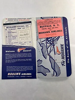 Vintage 1957 Mohawk Airlines Ticket W Jacket Baggage Claim Glens Falls NY Buffal • $14.99