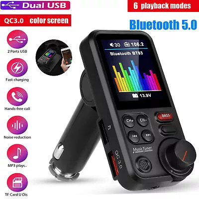 Bluetooth 5.0 FM Transmitter Wireless Adapter MP3 Radio Car 2-Port USB Charger • $26.25