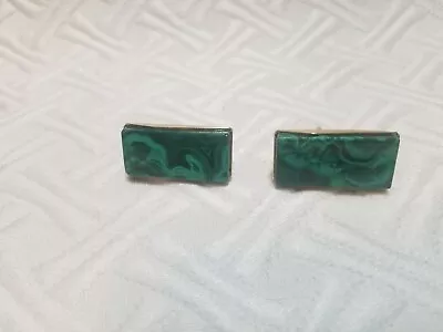 RARE Vintage Russian  Cufflinks Malachite Green Jewelry 875 Silver • $139