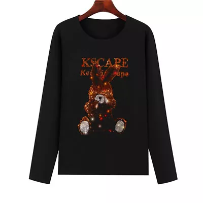 New Men Women Luxury Rhinestones Rabbit Fashion Black Long T-Shirt High Quality • $48.90