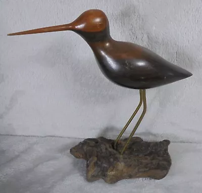 Vintage Sandpiper Bird Hand Carved Wood Metal Art Sculpture Statue Figurine • $15.88