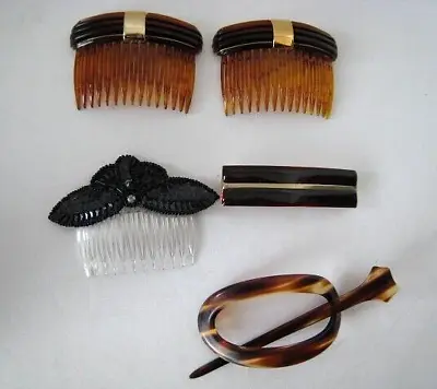 Vintage Hair Combs Barrette Faux Tortoise Black Sequin W/Rhinestone  Lot Of 5 • $8