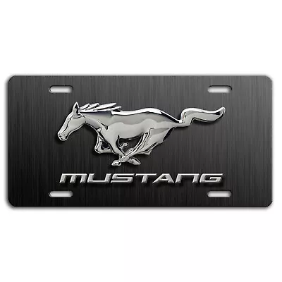 Ford Mustang Horse Art Chrome Gray Steel Look Aluminum Vanity License Plate Tag  • $16.60