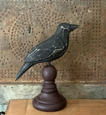 Grubby Primitive Carved Wood Crow Raven Pedestal Spindle Halloween Figure 8  • $22.94