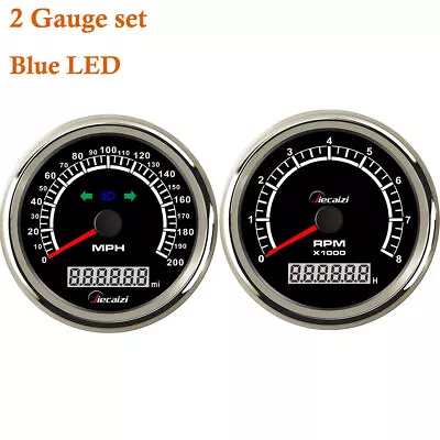 2 Gauge Set 0-200MPH GPS Speedometer 8000rpm Tachometer For Auto Marine Blue LED • $113.95