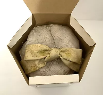 VINTAGE Hat With Netting / Veil & Gold Satin Bow VTG Box Included! • $29.99