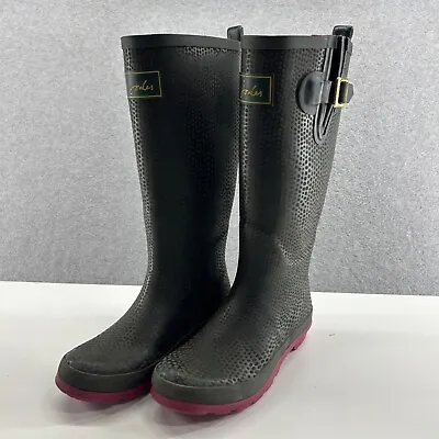 Joules Rubber Rain Boots Womens Size 5 Green Patterned Pink High Pull On • $18.90