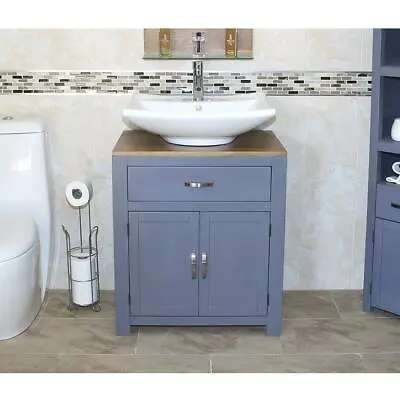 Bathroom Vanity Grey Painted Wood Wash Stand & Ceramic Basin Set 502GCB016 • £450.26