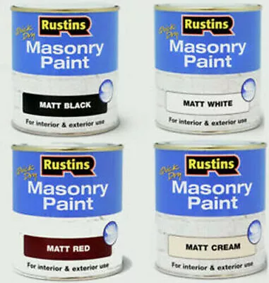 Rustins - Quick Dry Masonry Paint - Black / Cream / Red / White - 250ML / 500ML • £7.19