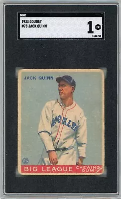 1933 Goudey #78 Jack Quinn Brooklyn Dodgers SGC 1 • $67.99