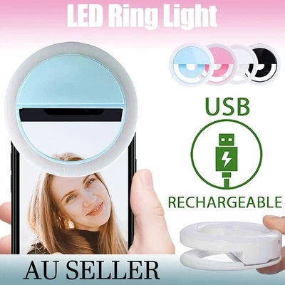 $6.03 • Buy 3 Modes Selfie LED Ring Fill Light Camera Rechargeable For IPhone Android Phone