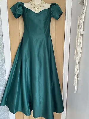 Stunning 80s Vintage Green Party Cocktail Ballgown Dress Christmas! 8-10 • £24.99