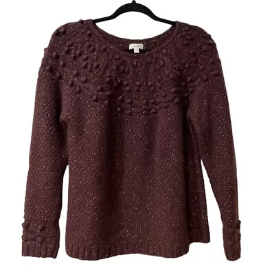 Garnet Hill Women's Cashmere Sweater Size M Bobble Knit Golden Thread Pullover • $42.58