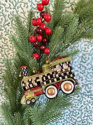 MACKENZIE CHILDS TRAIN GLASS ORNAMENT Courtly Check Rare! New In Box • $165