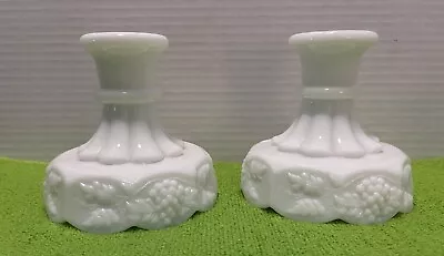 Pair Of Westmoreland Milk Glass Grape Pattern Candle Holders 4  Tall • $8