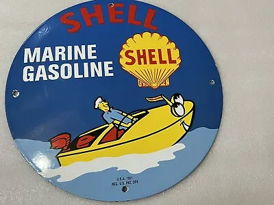 12in Marine Gasoline PORCELAIN ENAMEL SIGN Motor OIL GAS PUMP PLATE • $79