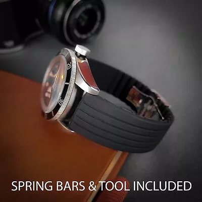 Luxury Deployment Silicone Rubber Watch Strap Band 20mm 22mm | Butterfly Clasp • £19.95