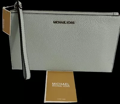 $128 New MICHAEL KORS JET SET LARGE ZIP CLUTCH LEATHER ICE WRISTLET • $76