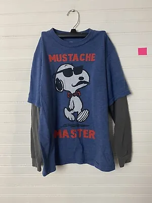 PEANUTS Brand Snoopy Graphic Long Sleeve T-Shirt  MUSTACHE MASTER Youth M • $14.95
