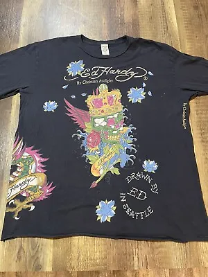 Vintage Ed Hardy Crowned Skull  Drawn In Seattle  Long Sleeve T Shirt Size XL • $44.95