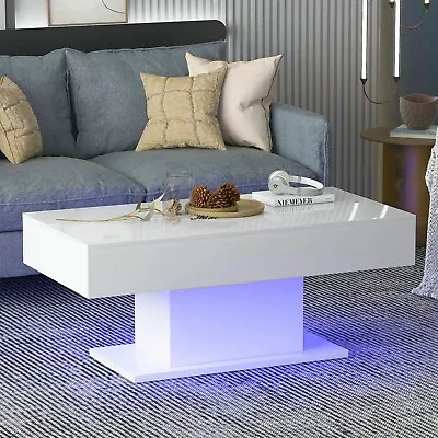 LED High Gloss Coffee Table White Modern Sofa Cocktail Center Table Living Room • £129.99