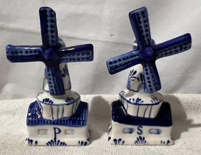 Holland Windmill Delft Style Ceramic Salt & Pepper Shaker Moving Parts Vintage • $19.79