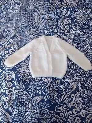 Hand Knitted Baby V Neck Cardigan In White. Ideal For Newborn  • £4