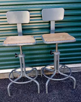 Pair Of Industrial Look Drafting Chairs / Lab Chairs Heavy Duty Great For Bars • $350