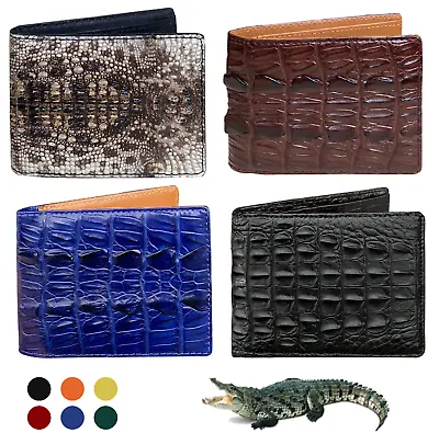 Men Genuine Leather Bifold Wallet RFID Blocking Crocodile Handmade Card Holder • $71.25