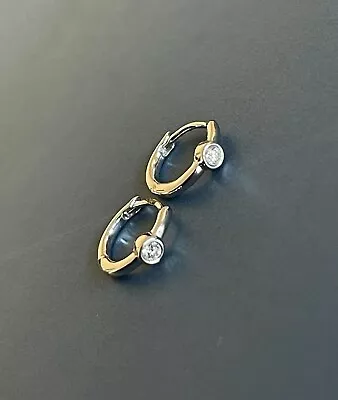 Solitaire Diamond Earrings 9ct White Gold 0.10ct Huggies Hoops Sleepers Hallmark • £345