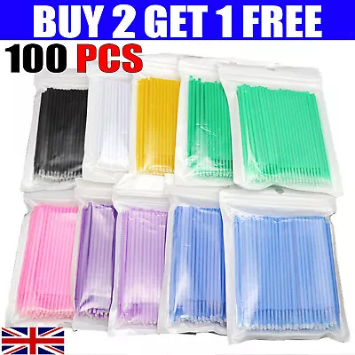 Disposable Eyelash Extension Micro Brush Applicator Make Up Mascara Swab 100Pcs • £0.99