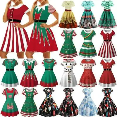 $22.69 • Buy Christmas Women Santa Claus Swing Dress Xmas Party Mini Dress Skirt Skater Dress