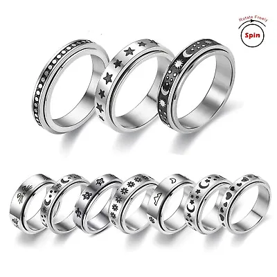 $7.49 • Buy Anti-anxiety Spinner Fidget Rotating Stainless Steel Rings Band Printed Hearts