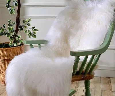 Mongolian Fur Rug Throw Tibetan Lambskin Fur Hide Pelt Curly Hair Carpet White • $65.54