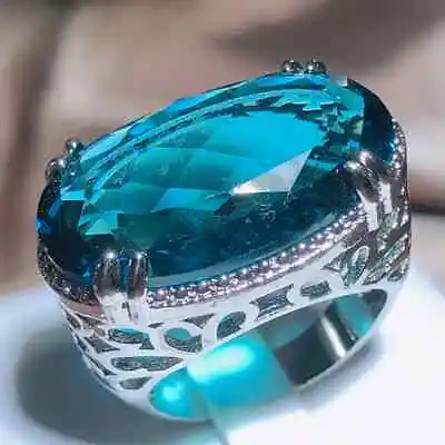 New Exaggerated Large Zircon Ring Women 925 Stamp Oversized Blue Main Stone Ring • $10.40