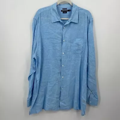 Men's Island Company Blue Classic 100% Linen Button-Down Shirt Size XL • $25