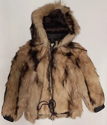 CHARLES KLEIN Brown Nanny Goat Fur Coat Jacket With Hood For Women Size L • $325