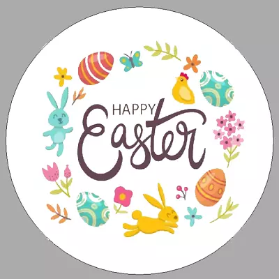 24x Circular Happy Easter Stickers Chick Bunny Eggs Sweet Cone Gift Labels • £2.70