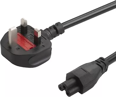 UK 3 Pin Plug C5 Clover Leaf Mains Power Cable Lead Wire Cord 1.8m For Laptop • £4.89