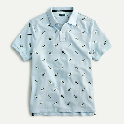 J. Crew 1986 Men's Pique Polo Shirt Embroidered Oliver Critters Blue $80 NEW L • $39.99