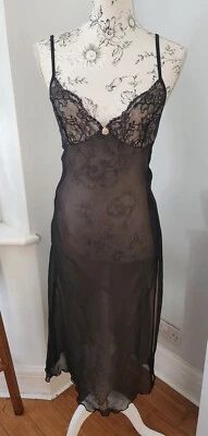 £14.99 • Buy St Michael Marks & Spencer Black Nude Sheer Negligee Nightdress Lace Nightie 12
