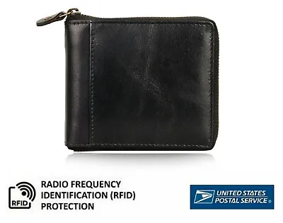 RFID Mens Leather Wallet Zip-Around  Credit Card Holder Bifold Purse US Stock  • $14.95