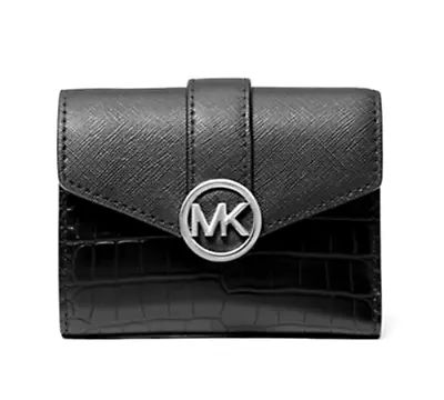 Michael Kors Carmen Tri-Fold/Medium Crocodile Embossed Black Envelope Wallet NWT • $68.22