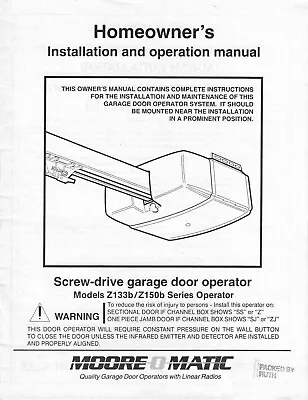 Linear Moore-O-Matic Z133b/Z150b Installation & Operation Manual (+Megacode) • $4.95