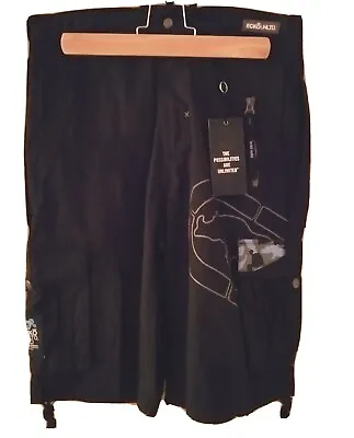 Ecko Unltd Shorts Cargo Black W/cammo Pocket Tops/helo Design On Rear W 30/32 R1 • £15
