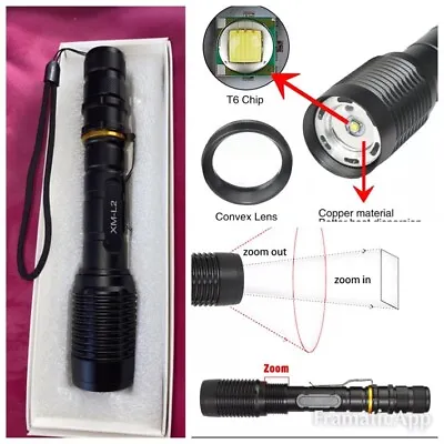 990000 Lumen Police Tactical T6 LED High Powered Flashlight 🔦 8” Torch XM-L2 • $15.97